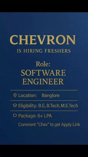 Sdo Openings on Instagram: "Chevron is hiring #Freshers for #Software Engineer. Location: #Banglore Eligibility: - Bachelor’s or Master’s degree in Computer Science, Computer Engineering, Management Information Systems, Electrical Engineering, Petroleum Engineering, or related fields or equivalent experience - Must be currently enrolled in a four-year college or university and classified as a senior or graduate student with anticipation of receiving a bachelor’s or master’s degree by June 2026;