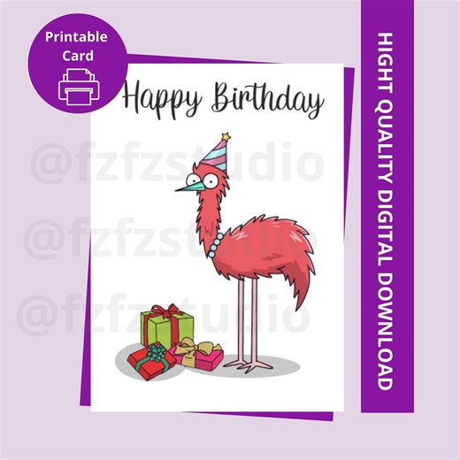 Printable Birthday Card | Funny Bird Art | Instant Digital Download - Etsy