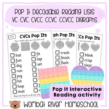 ♡ Pop It Decodable Reading engaging wordlists VC CVC CVCC CCVC CCVCC Digraphs