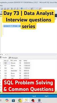 Day - 73 | Data Analyst Interview: SQL Problem Solving & Common Questions #azure #sqltips #coding