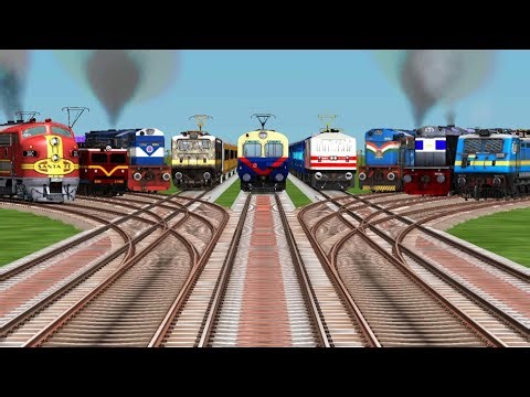 9 🚩 Powerful Trains Crossing By Bumpy Branched Railroad Tracks || Train Simulator Classic gameplay