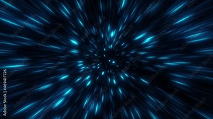 Slow motion Hyperspace jump through the blue stars field to a distant space. 4K 3D rendering traveling through star fields flying extremely light slow motion journey through a wormhole to the end of t