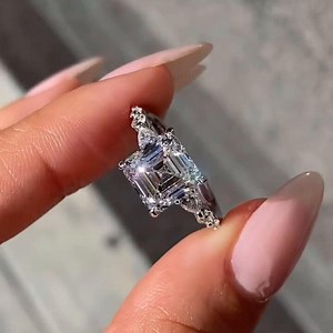 3 CT Vintage Asscher Cut Moissanite Engagement Ring Side Stone Pear and Round Cut Solitaire Ring Asscher Promise Ring Anniversary Gift - Etsy