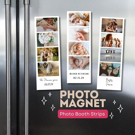 Custom Photo Magnet With Text | Photo Booth Strips | Personalize Photo Magnet With Message |matte Finish |holidays,family Photo Magnet Gifts - Etsy