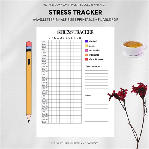 Printable Stress Tracker – Self-care Planner, Anxiety Relief (a4/a5/letter/half Size PDF Download) - Etsy Canada