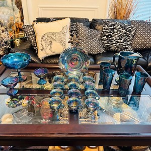Vintage Indiana Glass Blue Carnival Harvest Grape Set | 21-piece Iridescent Barware - Etsy