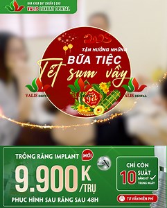 🎯Trồng Răng Implant – Nhanh Chóng, An Toàn Và Hiệu Quả Tại Valis Dental Tết đang đến gần, đừng để mất răng làm mất đi niềm vui ngày Tết! Hãy để Valis Dental giúp bạn lấy lại nụ cười tự tin và khả năng ăn nhai trọn vẹn! 🌟 Lý do nên chọn trồng răng implant tại Valis Dental: Miễn phí chụp phim CT Cone Beam 3D – Đánh giá chính xác tình trạng răng. Thăm khám & tư vấn miễn phí bởi đội ngũ bác sĩ với hơn 15 năm kinh nghiệm. Ứng dụng công nghệ không rạch lợi hiện đại, giúp: ✔️ Giảm đau tối đa, lành th