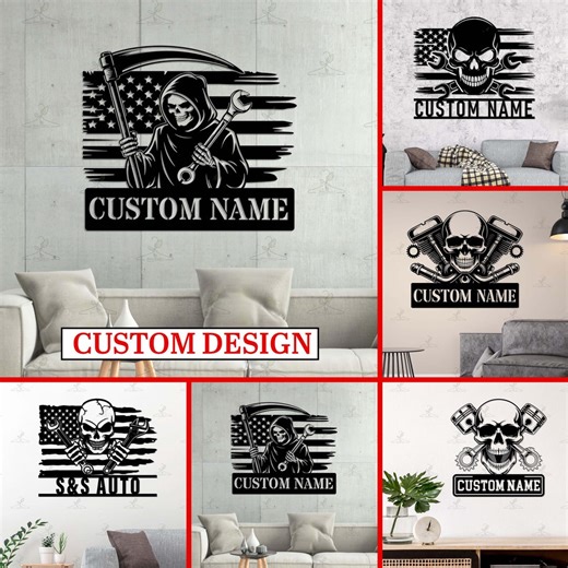 Custom Garage Sign, Personalized Mechanic Shop Wall Art, Man Cave Decor, Workshop Sign, Rustic Metal Wall Decoration, Gift for Him - Etsy