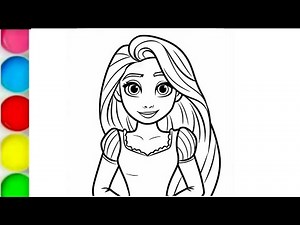 rapunzel princess drawing and colouring for kids, how to draw rapunzel princess, Disney princess #2
