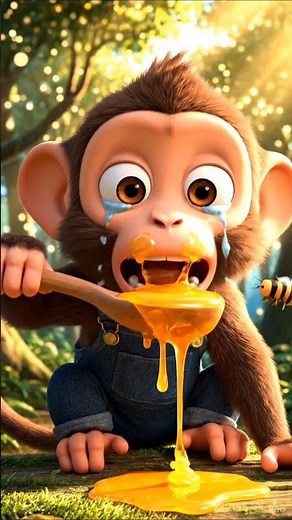 It’s painful for the little monkey to eat honey🫙🐒 #shorts #ai #englishshorts #monkey #aimonkey