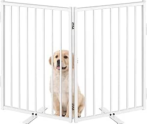 Metal Freestanding Dog Gates with Door for Outdoor Indoor,40'' Extra Wide 24'' Tall Free Standing Dog Gate for Doorways,Large Openings,Deck,Yard,Porch,Foldable Safety Pet Fence(White,2 Panels)