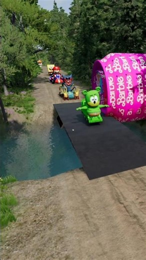 A large road bollard tries to knock down Sprunksa, Spider-Man & strange vehicles #BeamNG #sprunki