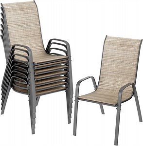 LAZY BUDDY Stackable Patio Chairs Set of 8, Outdoor Dining Chairs with Breathable Textilene Fabric & Metal Frame, for Garden, Deck, Backyard, 330 lbs