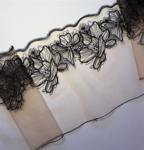 Black Floral Lace Trim 7 Inch Wide (18 Cm0, Non-stretch Embroidered Tulle Lace - Etsy