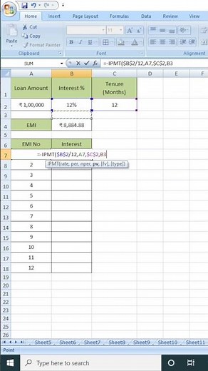 EMI Interest Breakdown in Excel | IPMT Formula #ipmt #exceltricks