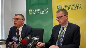 University President Dr. David H. Turpin and VP Facilities & Operations Andrew Sharman update the media on steps being taken to address Covid-19 on campus. | University of Alberta