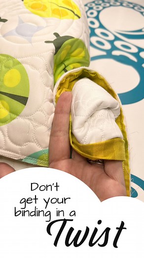 Bethanne Nemesh | Freemotion Machine Quilting Teacher on Instagram: "Stop twisting yourself into knots over joining your binding tails!! Open the top folded binding, and fold it 45 degrees over your left hand finger, so the tail is not perpendicular to the quilt, facing right. Open the bottom tail, and lift it straight up, pin right sides together. When relaxed, these tails will want to be at an angle, like in this video. But, when flat and the top tail is still perpendicular to the quilt, this 