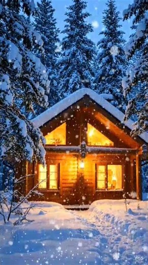 Snowy Forest Cabin at Twilight 🌨️ Warm Lights in the Winter Wilderness