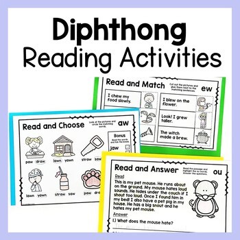 Diphthong Reading Passages and Activities aw au ew oo oi oy ou ow Worksheets
