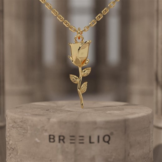 14K Solid Gold Rose Pendant Necklace, Elegant Floral Jewelry - Etsy