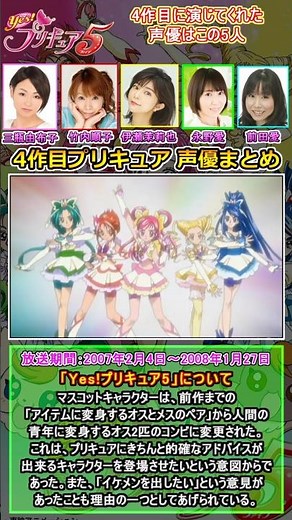 A summary of the voice actors playing the main characters in "Yes! PreCure 5" [PreCure] [Voice Ac...