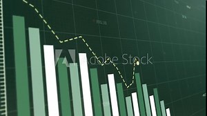 Dynamic infographic presentation showcasing fluctuating profit margins, green and white bar graphs with downward trends, financial analysis and strategic insights, Copy space.