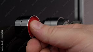 Hand press red button, nuclear weapon launch Stock Video