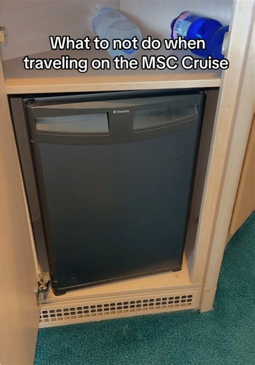 Don’t make this silly mistake by drinking from the mini fridge instead buy drink packages #msccruises #msc #minibar