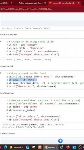 Moving a worksheet within the Excel file by using OpenPyXL in Colab platform