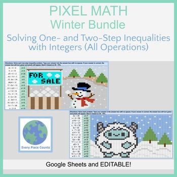 Pixel Art Math - Winter Bundle - Solving One- & Two-Step Inequalities (Integers)