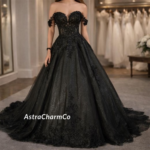 Black Gothic Wedding Dress | Sparkle Off-shoulder Bridal Gown | Halloween Costume | off Shoulder | Valentine's Gift - Etsy