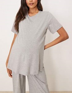 ASOS DESIGN Maternity exclusive mix & match cotton nursing pyjama tee in grey marl | ASOS