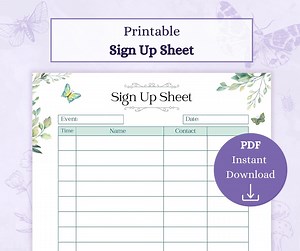 Sign up Sheet Printable PDF | Registration Sheet | Visitor Management | Attendance Tracker | Visitor Log - Etsy