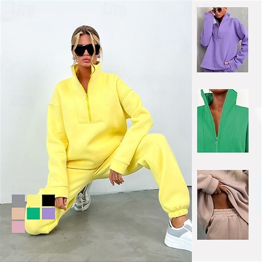 Women's 2 Piece Tracksuit Sweatsuit Sets Athleisure Fall Long Sleeve High Waist Spandex Lightweight Fashion Gym Workout Running Sportswear Activewear Solid Colored Black Yellow Pink 2025