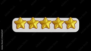 3D Animation of 5-Star Rating Animation for Reviewing | Alpha Channel