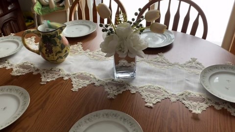 Elegant Vintage Lace Table Runner 120 inches(300cm) Long with Exquisite Macrame and Embroidered Floral Pattern Perfect as a Dresser Scarf (16X120'')