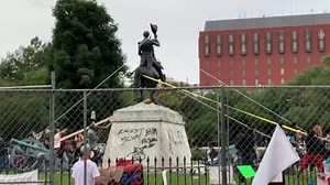Trump threatens to imprison protesters after group tried to pull down statue of Andrew Jackson near White House
