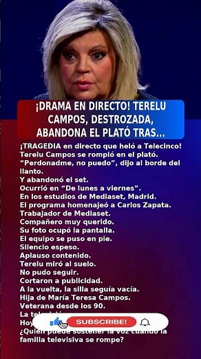 😢Terelu Campos (60) ABANDONA EL PLATÓ EN DIRECTO (2026) #UltimaHora #España