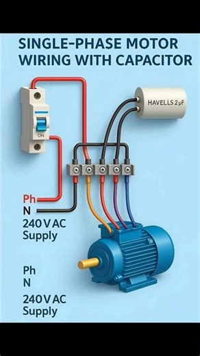 Single phase motor connection with capacitor #shots #industrialelectrician #electricalwiring #viral