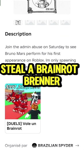 BRUNO MARS SUR STEAL BRAINROT ?improbable....! #roblox #stealabrainrot