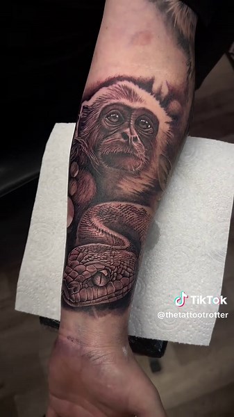 Monkey and Snake Tattoo Sleeve by Female Artist