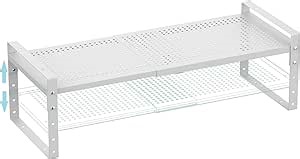 Expandable Shoe Rack Stackable Metal Pantry Storage Shelves Stand Adjustable Height Cabinet Shelf Organizer Racks Spice Shelving(1PACK/WHITE,MEDIUM)