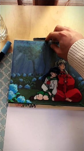 Inuyasha and Kagome - Glass painting (using cel painting technique)