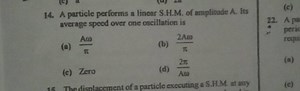 A particle performs a linear S.H.M. of amplitude A. Its average... | Filo