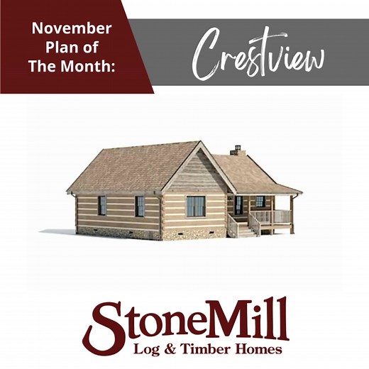 🍁✨ November Plan of the Month: The Crestview ✨🍁 The Crestview captures the essence of classic log home living with a smart, single-level design that feels both cozy and spacious. Perfect for those who love open-concept living and easy flow between indoor and outdoor spaces, this plan delivers timeless appeal and everyday functionality. 🏡 Highlights of the Crestview: ● Open floor plan that’s ideal for gathering and entertaining ● Bay window that bring in plenty of natural light ● Covered porch