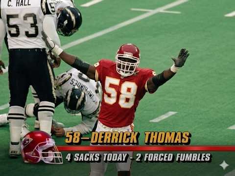 1992: Derrick Thomas records 4 sacks in one half against the San Diego Chargers
