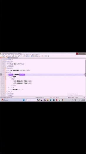 NESTED LIST(Part-2)#shorts#webdesigningseries#html#olevel#orderedlist#unorderedlist#exam#webdevelop
