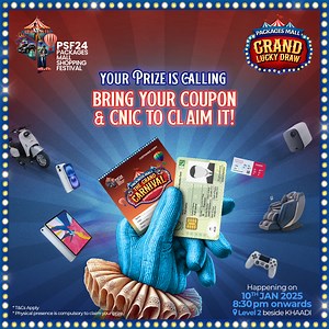Two things you must not forget when you visit the Packages Mall Grand Luck Draw to claim your prizes, your Coupon and your original CNIC. Make sure to recheck the essentials before you drive to your destination! 🎁🎉 #PackagesMallCarnival #CarnivalShoppingFestival #MagicBeginsHere #GrandLuckyDraw #ShopToWin #ShopForFifteenThousand #PSF2024 #FunForAll #KidsEntertainment #PackagesMall | Packages Mall