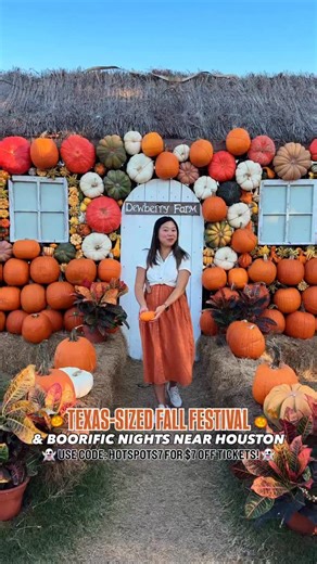 GIVEAWAY $7 OFF TEXAS-SIZED FALL FESTIVAL WITH NEW HALLOWEEN ATTRACTIONS 🍁🎃 As soon as Houston hits below 90, we’re booking tickets to @dewberryfarmtexas! Their Fall Festival is the largest we’ve seen in the area, with soooo much to do. Enjoy a full day of fun with 40 rides & attractions, an 8-acre corn maze, animals, food, fireworks, and countless photo ops! 🌽 👻 USE CODE: HOTSPOTS7 FOR $7 OFF TICKETS! 👻 This year, we checked out their after-hours BOO-rific Night, which includes admission, 