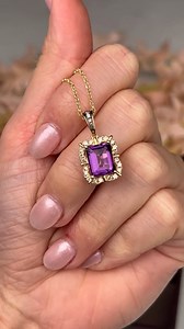 #Amethyst holds #calming #energy and has often been worn to relieve stress and soothe anxiety. 💟 Shop this tranquil Grape Amethyst pendant: https://levian.co/3kRwcIW #amethyst #necklace #pendant #jewelry #finejewelry #fashion #beautiful #diamonds #gold #purple #februarybirthstone #emeraldcut | LeVian